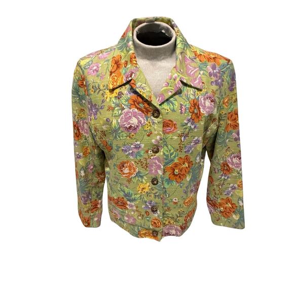 Coldwater Creek Floral Blazer Jacket XL Multicolor Cotton Lined Retro - Picture 2 of 5